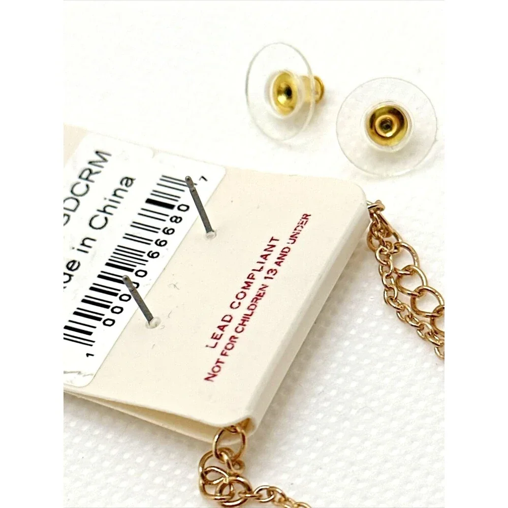 New Noblesse Mother of Pearl Necklace Earrings Set Rhinestone Gold Tone NWT